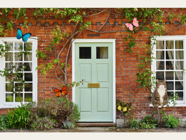 Huis met poes en vlinder